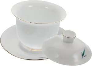 1 Set Large Hand Painted Porcelain Covered Tea Bowl Decorative Ceramic Teacup for Home Use Elegant Tea Ware with Lid to Preserve Heat and Keep Clean