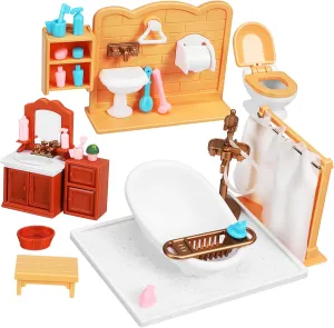 1 Set Mini Shower Model Dollhouse Bathroom Furniture Accessories Compact Scale Decorations with Bathtub Cabinet Sink for Imaginative Play