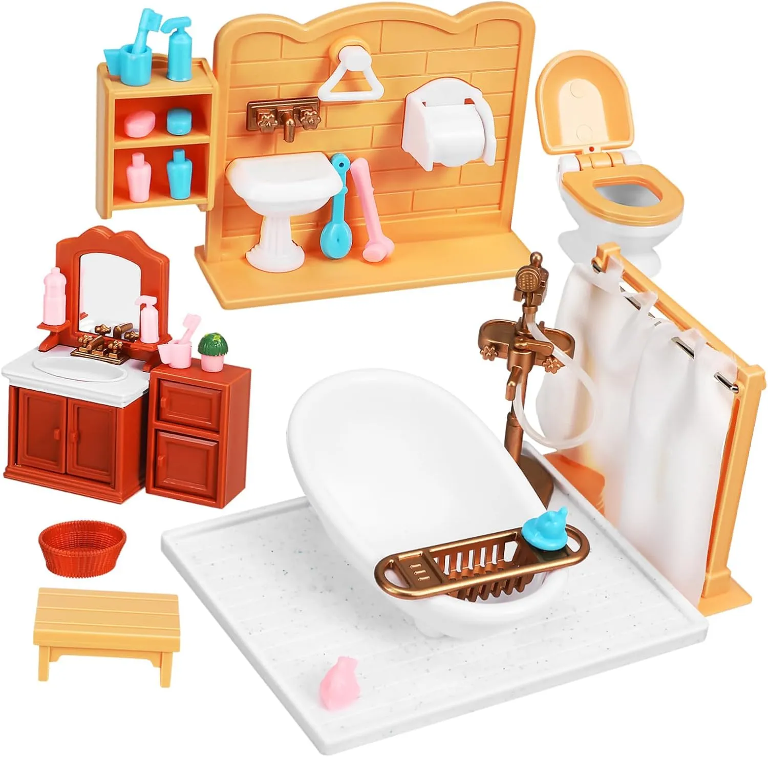 1 Set Mini Shower Model Dollhouse Bathroom Furniture Accessories Compact Scale Decorations with Bathtub Cabinet Sink for Imaginative Play
