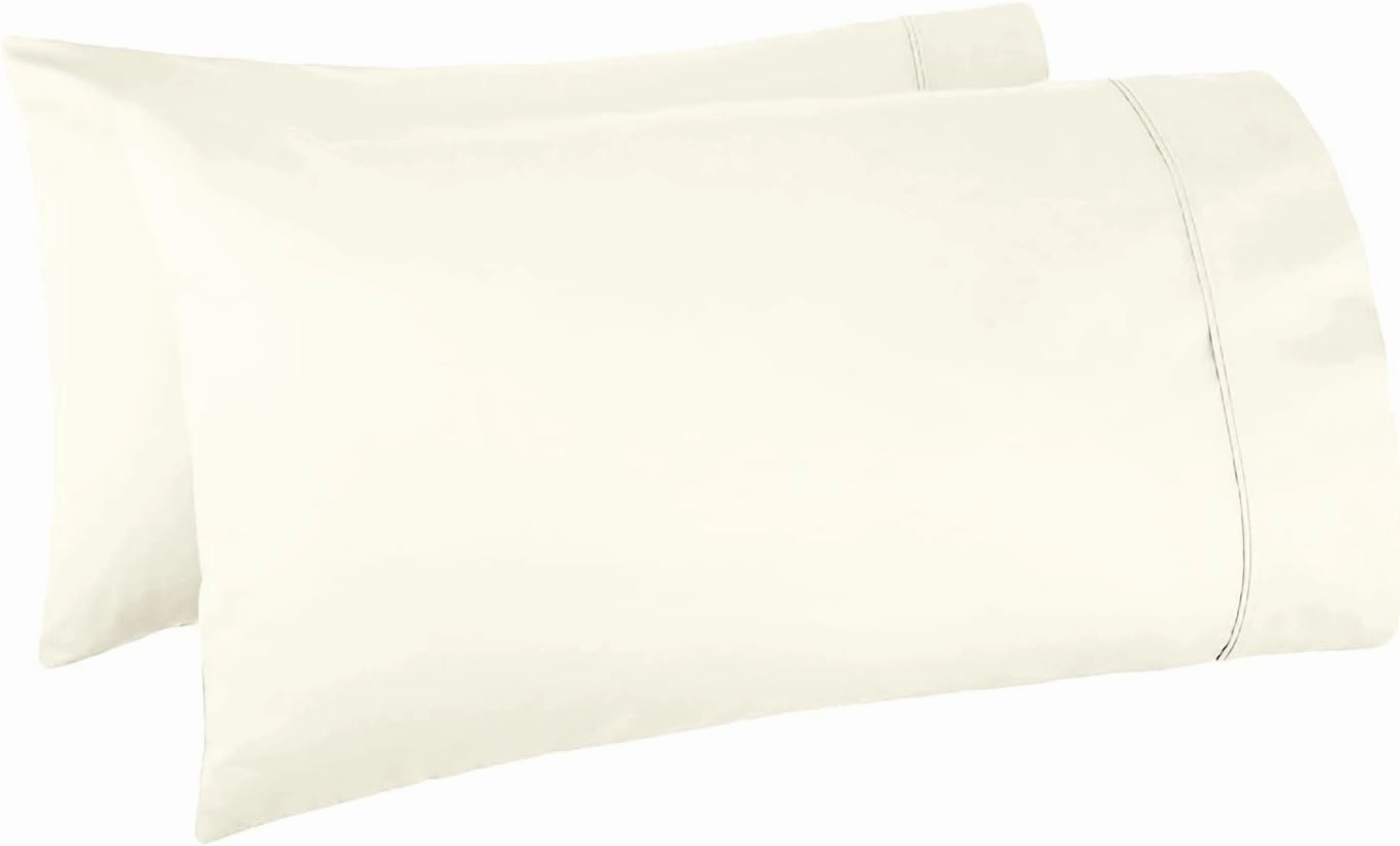 1000 Thread Count 100% Egyptian Cotton Pillow Cases, Ivory Queen Pillowcase Set of 2, Long-Staple Combed Pure Natural 100% Cotton Pillows for Sleeping, Soft & Silky Sateen Weave Bed Pillow Cover