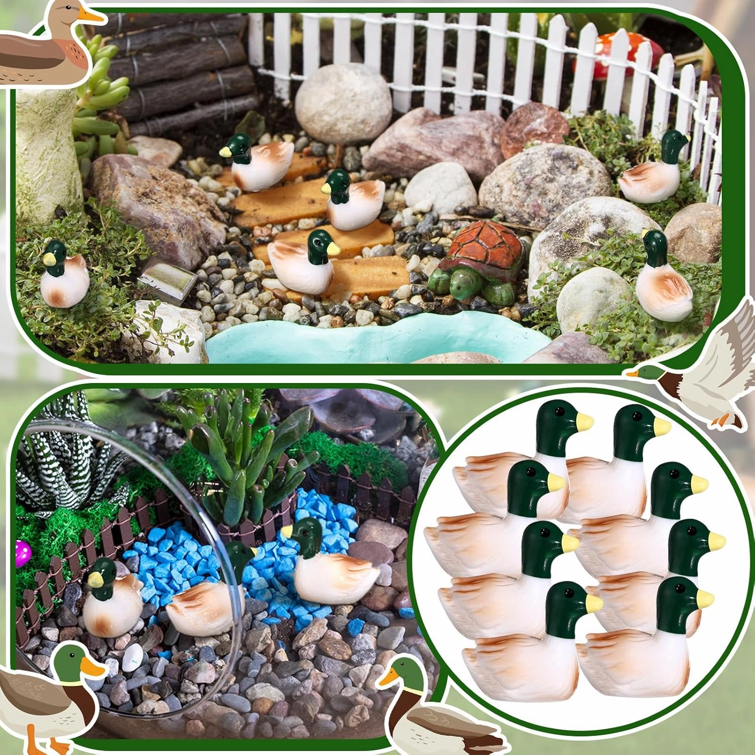 100 Pcs Mini Resin Mallard Mini Ducks Tiny Ducks Figurines Bulk for Garden Micro Landscape Doll House Aquarium Potted Ornament DIY Craft Project Bonsai Moss Terrarium (Mallard)