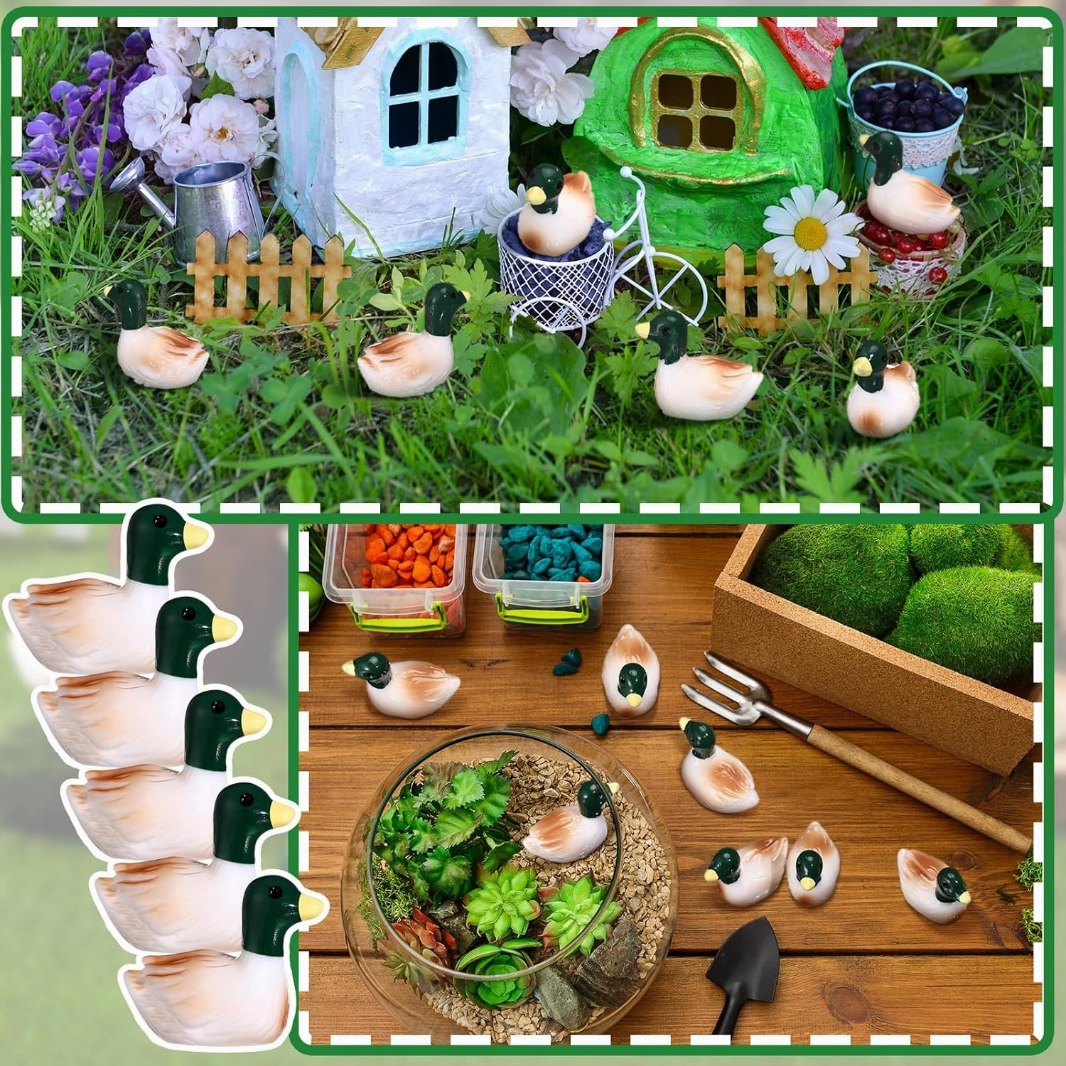 100 Pcs Mini Resin Mallard Mini Ducks Tiny Ducks Figurines Bulk for Garden Micro Landscape Doll House Aquarium Potted Ornament DIY Craft Project Bonsai Moss Terrarium (Mallard)