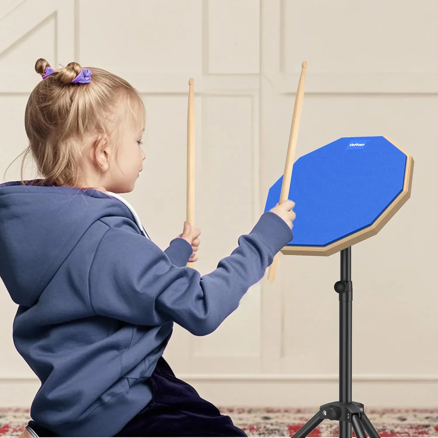 12 Inch Practice Drum Pad with Stand and Sticks, Beginner Snare Drum Pad with Drumsticks(2 pairs) and Carrying Bag, Double Sided Silent Drum Pad (Blue)