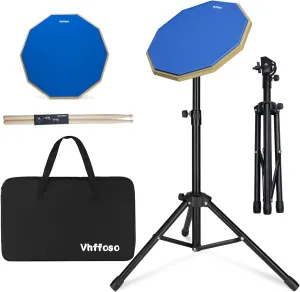 12 Inch Practice Drum Pad with Stand and Sticks, Beginner Snare Drum Pad with Drumsticks(2 pairs) and Carrying Bag, Double Sided Silent Drum Pad (Blue)