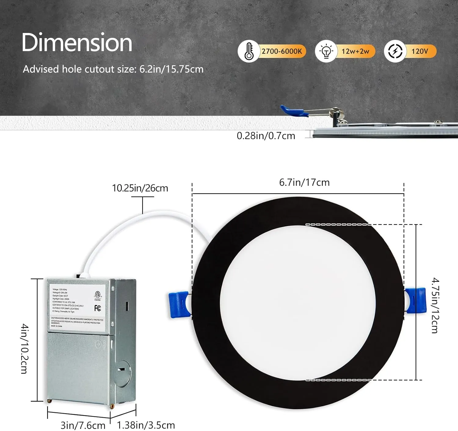 12 Pack Smart Recessed Lighting Black 6 Inch with RGB Flash Color Changing & 2700-6000K, 2.4GHz WiFi Bluetooth Quickly Link, Work with App/Alexa/Google Assistant/Siri, Include 1 Gateway
