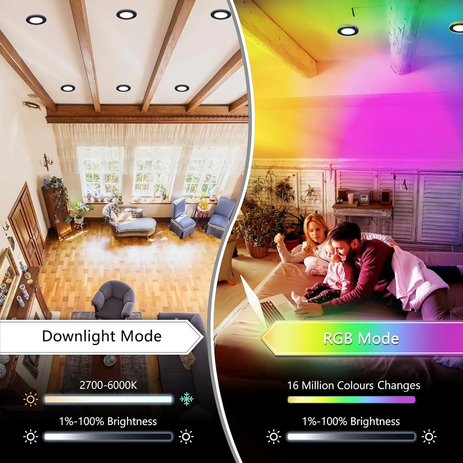 12 Pack Smart Recessed Lighting Black 6 Inch with RGB Flash Color Changing & 2700-6000K, 2.4GHz WiFi Bluetooth Quickly Link, Work with App/Alexa/Google Assistant/Siri, Include 1 Gateway