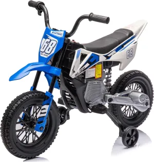 12V Electric Dirt Bike, Kids Electric Motorcycle with 25W*2 Motor, Twist Grip Throttle, Training Wheels, Spring Suspension, Ride on Toys Cars for Kids 3  Years, Blue