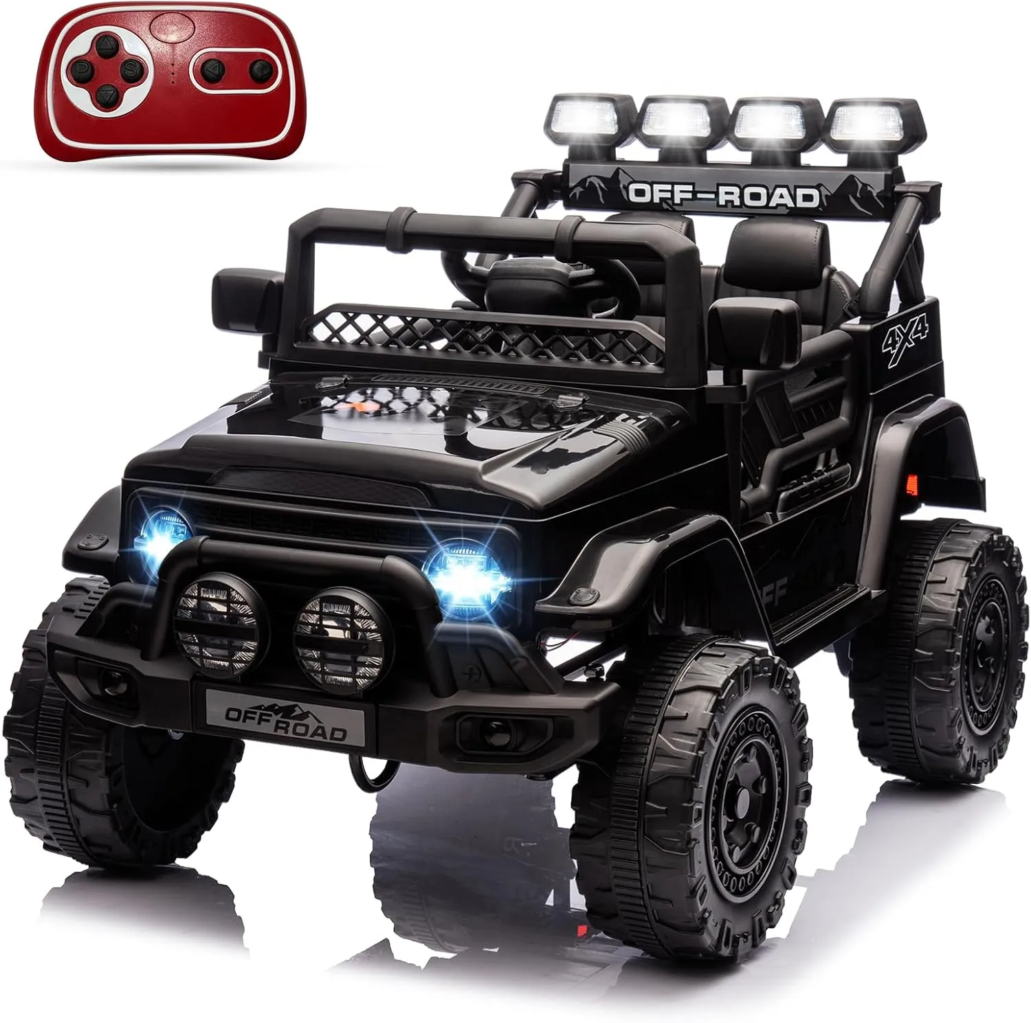 12V Kids Ride On Car for Kids Ages 37-96 Months, Electric Truck Ride On Toys with 5MPH Max Speed, Remote Control, Accelerator Pedal, Treaded Tires, Steering Wheel, Music and Story, Black