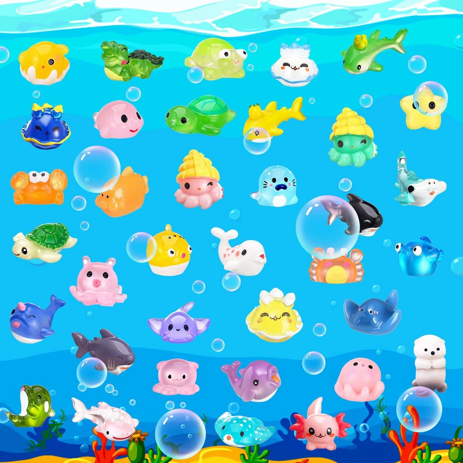 130 Pcs Mini Ocean Resin Animals Tiny Sea Animals Figurines Marine Miniature Aquarium Ornaments Decorations for DIY Fish Tank Potted Micro Fairy Dollhouse Garden