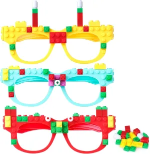 15 PCS Building Blocks Party Favors DIY Creative Building Bricks Glasses for Kids Birthday Carnival Party Games Toys Decorations Supplies