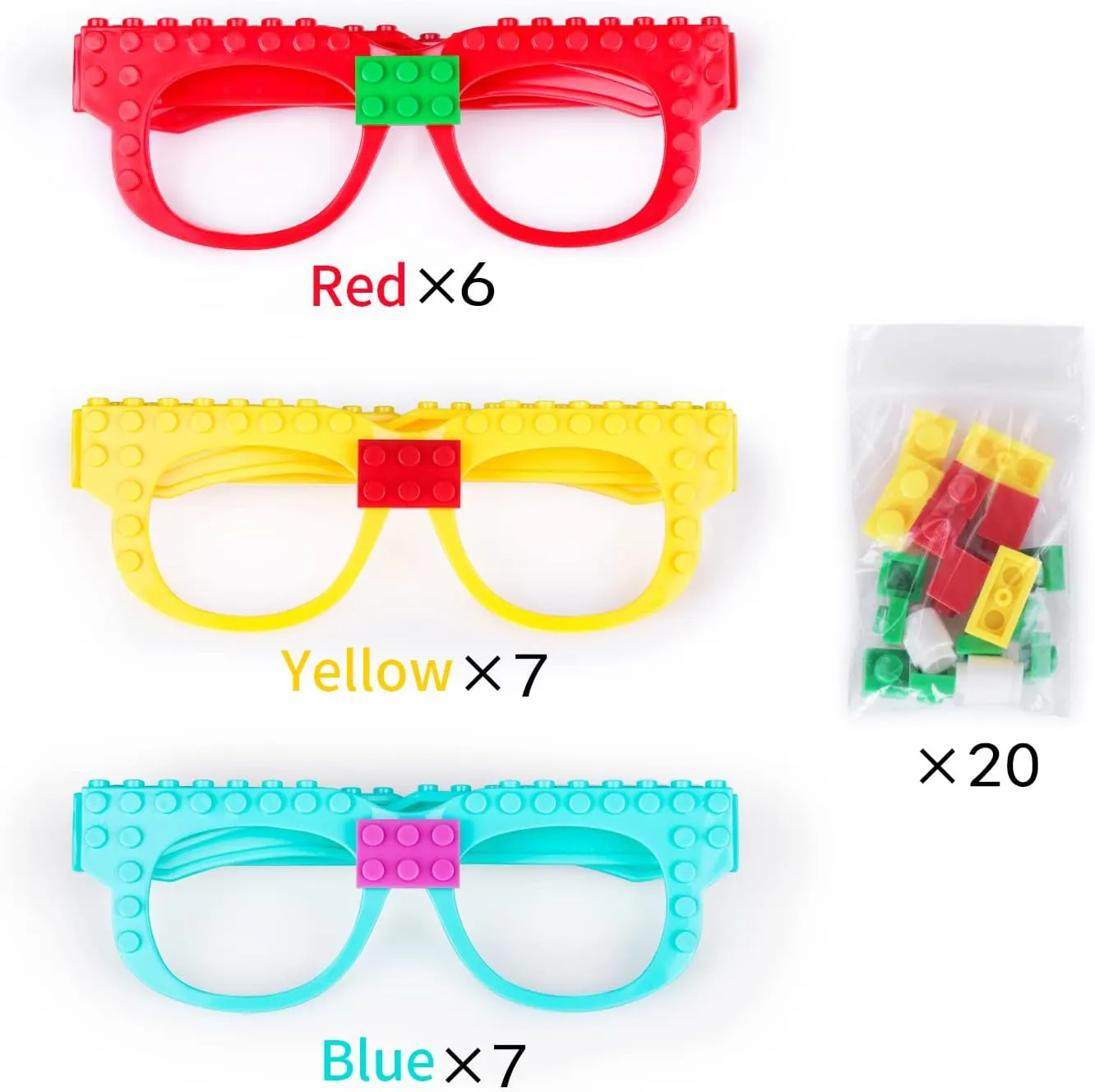15 PCS Building Blocks Party Favors DIY Creative Building Bricks Glasses for Kids Birthday Carnival Party Games Toys Decorations Supplies
