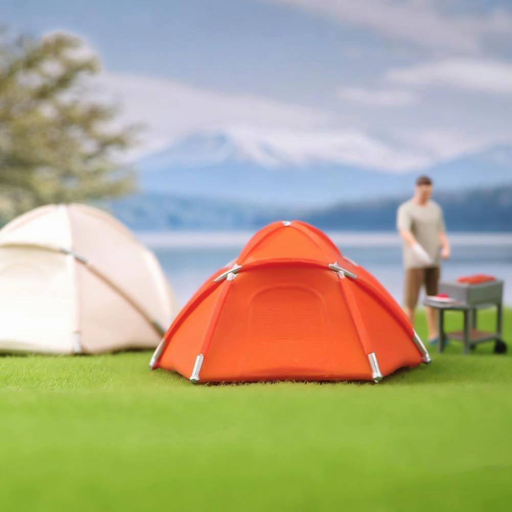1/18 1/24 1/43 1/64 1/87 Scale Camping Tent Miniature Scene Decor, Miniature Decoration Accessories, Dollhouse Outdoor Accessories Furniture Tent, Miniature Toy Furnishing (1/43 Orange)