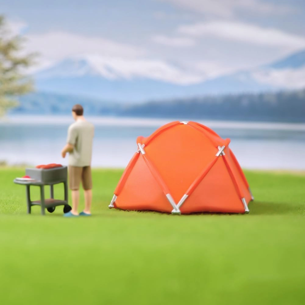 1/18 1/24 1/43 1/64 1/87 Scale Camping Tent Miniature Scene Decor, Miniature Decoration Accessories, Dollhouse Outdoor Accessories Furniture Tent, Miniature Toy Furnishing (1/43 Orange)