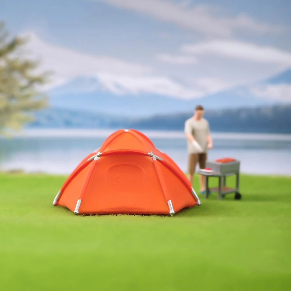 1/18 1/24 1/43 1/64 1/87 Scale Camping Tent Miniature Scene Decor, Miniature Decoration Accessories, Dollhouse Outdoor Accessories Furniture Tent, Miniature Toy Furnishing (1/43 Orange)