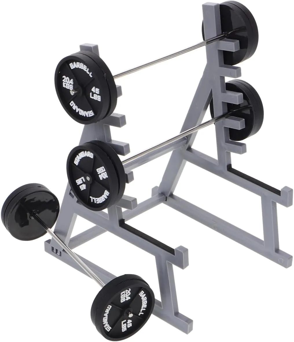 1set Miniature Fitness Equipment Barbell Display Stand with Squat Rack for Unique Desk Decor for Fitness Enthusiasts Students and Friends Compact Gym Furniture
