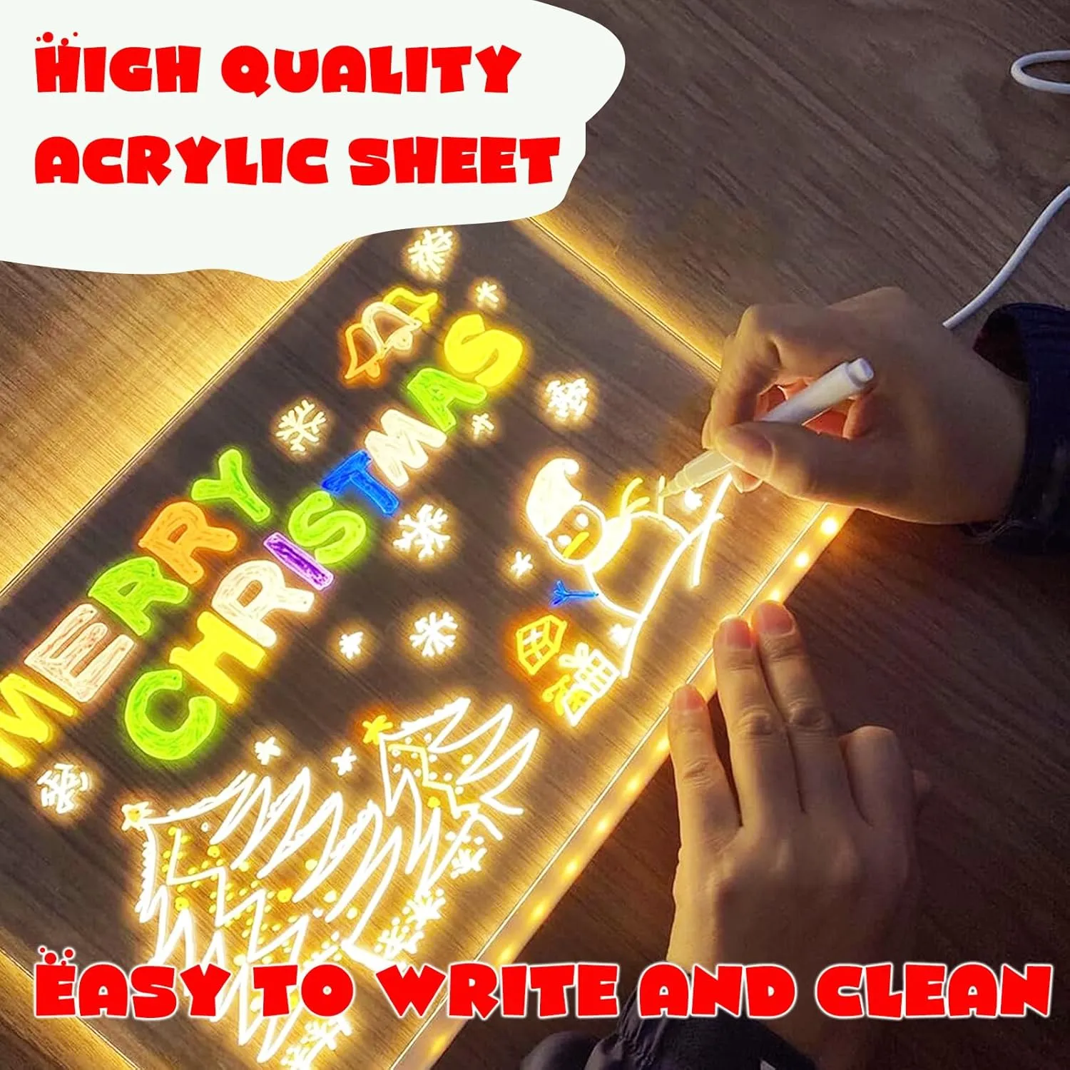2025 Upgrade Led Note Board with Colors,Led Light Up Acrylic Message Board, Led Drawing Writing Board for Kids Note Board with 7 Colors Pen for Office School Home (11.8 Inch X 7.9 Inch)