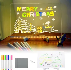 2025 Upgrade Led Note Board with Colors,Led Light Up Acrylic Message Board, Led Drawing Writing Board for Kids Note Board with 7 Colors Pen for Office School Home (11.8 Inch X 7.9 Inch)