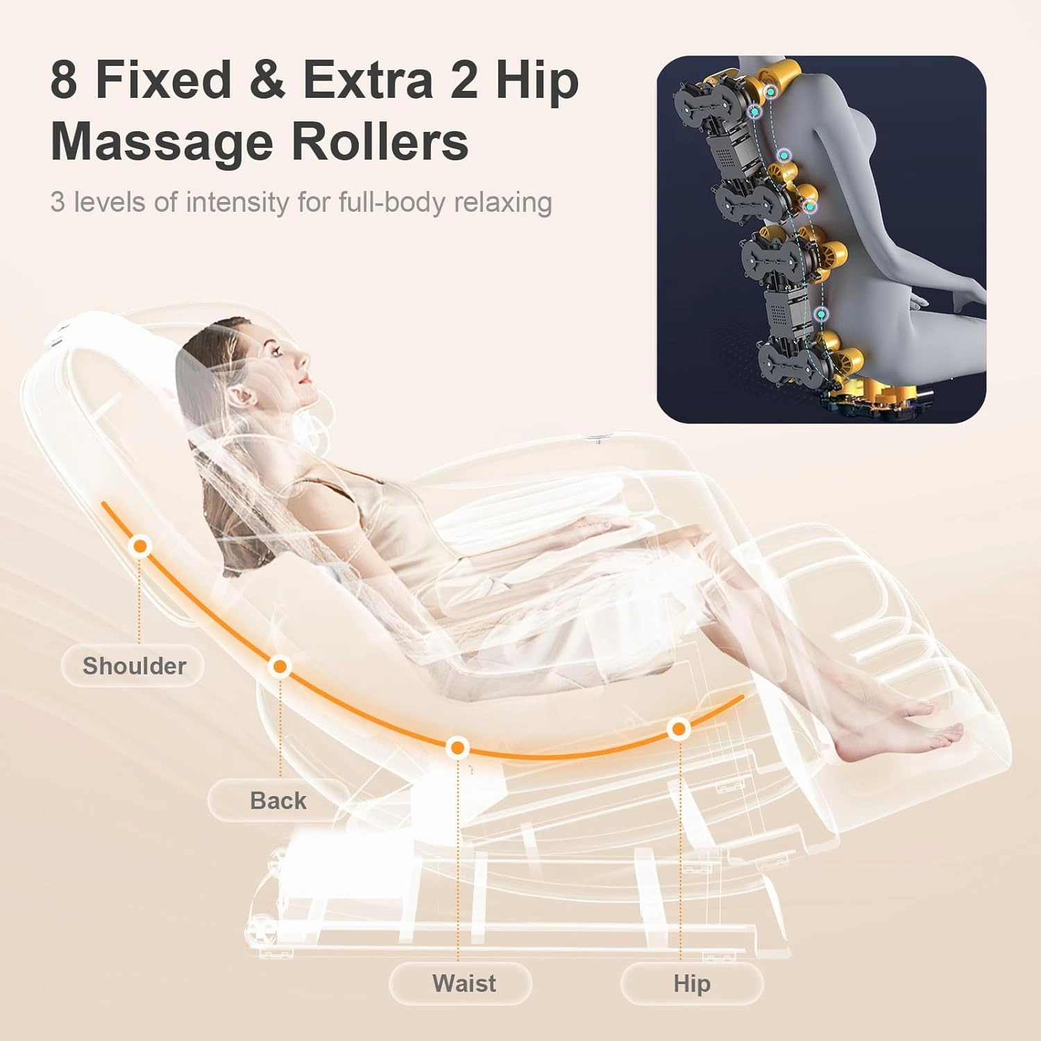 2025 Massage Chair Full Body, Zero Gravity Massage Chair with 10 Fix Rollers, Heating, Foot Massage, Auto Modes, Bluetooth Speaker, Touch Screen Controller