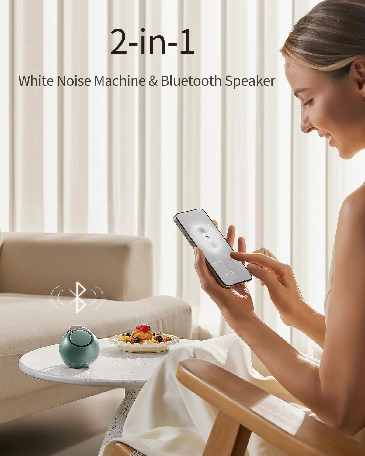 2025 Mom's Choice Awards, Portable Sound Machine for Baby Adult, Smart Cry Detection, 18 Soothing Sound, Bluetooth Rechargeable White Noise Machine for Home Office Travel, Nursery Light, Cyan