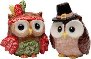 21061 Ceramic Indian & Pilgrim Owl Salt and Pepper Shakers