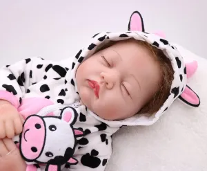 22 Inch Moo-Cow Sleeping Baby, Realistic Newborn Reborn Dolls That Look Real, Handmade Weighted Vinyl Christmas Reborn Gift Set for Kids Age 6  【Thanksgiving】