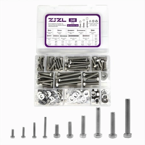240PCS Hex Head Bolt and Nuts Assortment Kit, 304 Stainless Steel 1/4''-20, 5/16''-18,3/8''-16 Bolts Nuts and Washers Kit, Assorted Nuts and Bolts, Flat & Spring Lock Washers with Case