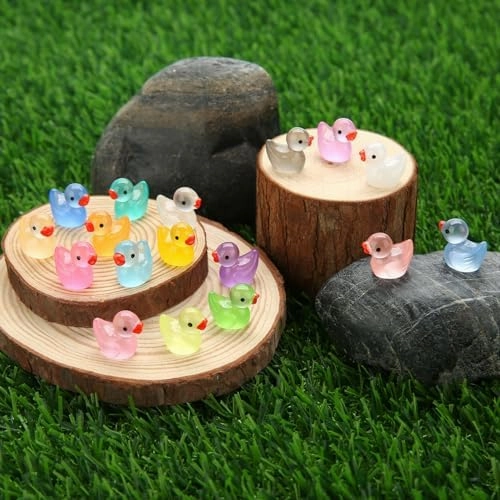 240pcs Luminous Mini Resin Ducks, Tiny Duck Bulk Glow in The Dark Small Plastic Miniature Ducks Figures for Dollhouse Decor Micro Garden Home Landscape Aquarium Craft Gifts Party Favors Toys