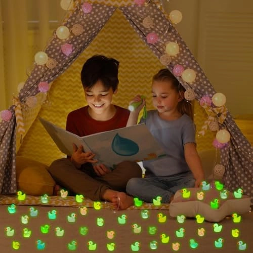 240pcs Luminous Mini Resin Ducks, Tiny Duck Bulk Glow in The Dark Small Plastic Miniature Ducks Figures for Dollhouse Decor Micro Garden Home Landscape Aquarium Craft Gifts Party Favors Toys