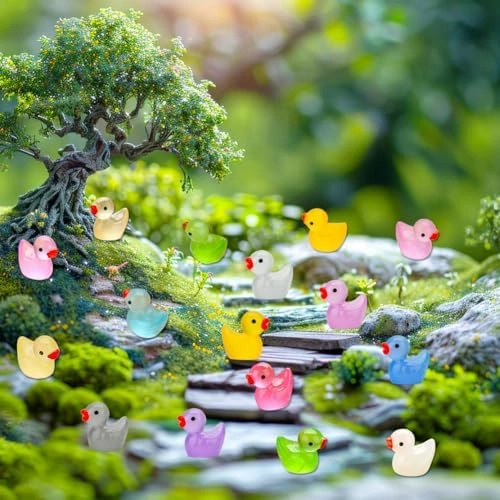 240pcs Luminous Mini Resin Ducks, Tiny Duck Bulk Glow in The Dark Small Plastic Miniature Ducks Figures for Dollhouse Decor Micro Garden Home Landscape Aquarium Craft Gifts Party Favors Toys