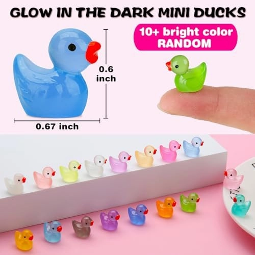 240pcs Luminous Mini Resin Ducks, Tiny Duck Bulk Glow in The Dark Small Plastic Miniature Ducks Figures for Dollhouse Decor Micro Garden Home Landscape Aquarium Craft Gifts Party Favors Toys