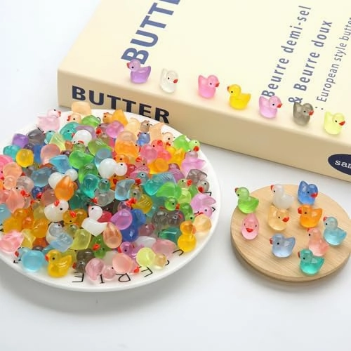 240pcs Luminous Mini Resin Ducks, Tiny Duck Bulk Glow in The Dark Small Plastic Miniature Ducks Figures for Dollhouse Decor Micro Garden Home Landscape Aquarium Craft Gifts Party Favors Toys