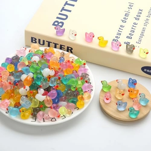 240pcs Luminous Mini Resin Ducks, Tiny Duck Bulk Glow in The Dark Small Plastic Miniature Ducks Figures for Dollhouse Decor Micro Garden Home Landscape Aquarium Craft Gifts Party Favors Toys