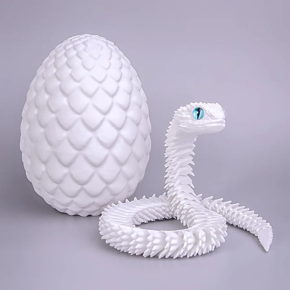 24inch Snake,3D Printed Snake Egg with Snake Inside,3D Printed Animals Toys,Like Movable Snake Realistic Slithering Design (White)