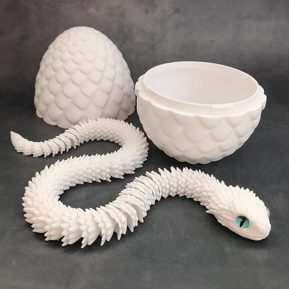24inch Snake,3D Printed Snake Egg with Snake Inside,3D Printed Animals Toys,Like Movable Snake Realistic Slithering Design (White)