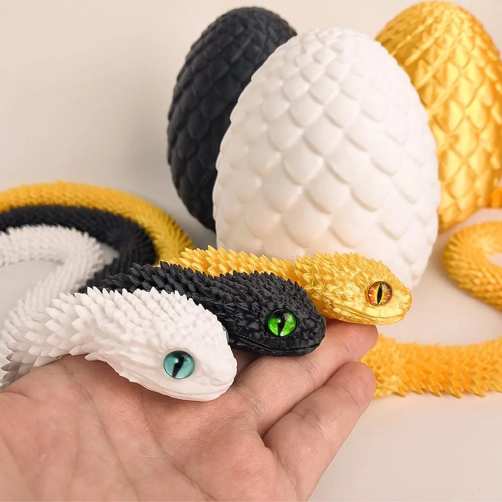 24inch Snake,3D Printed Snake Egg with Snake Inside,3D Printed Animals Toys,Like Movable Snake Realistic Slithering Design (White)