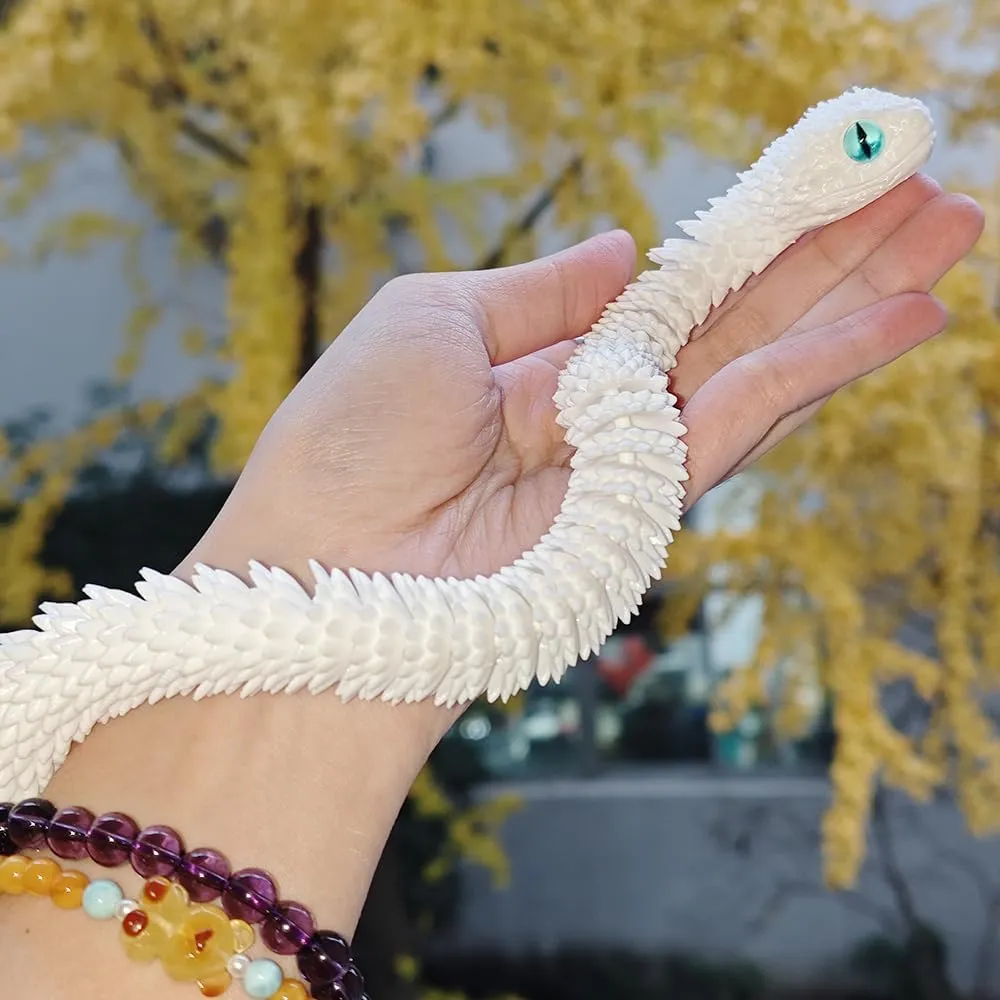 24inch Snake,3D Printed Snake Egg with Snake Inside,3D Printed Animals Toys,Like Movable Snake Realistic Slithering Design (White)