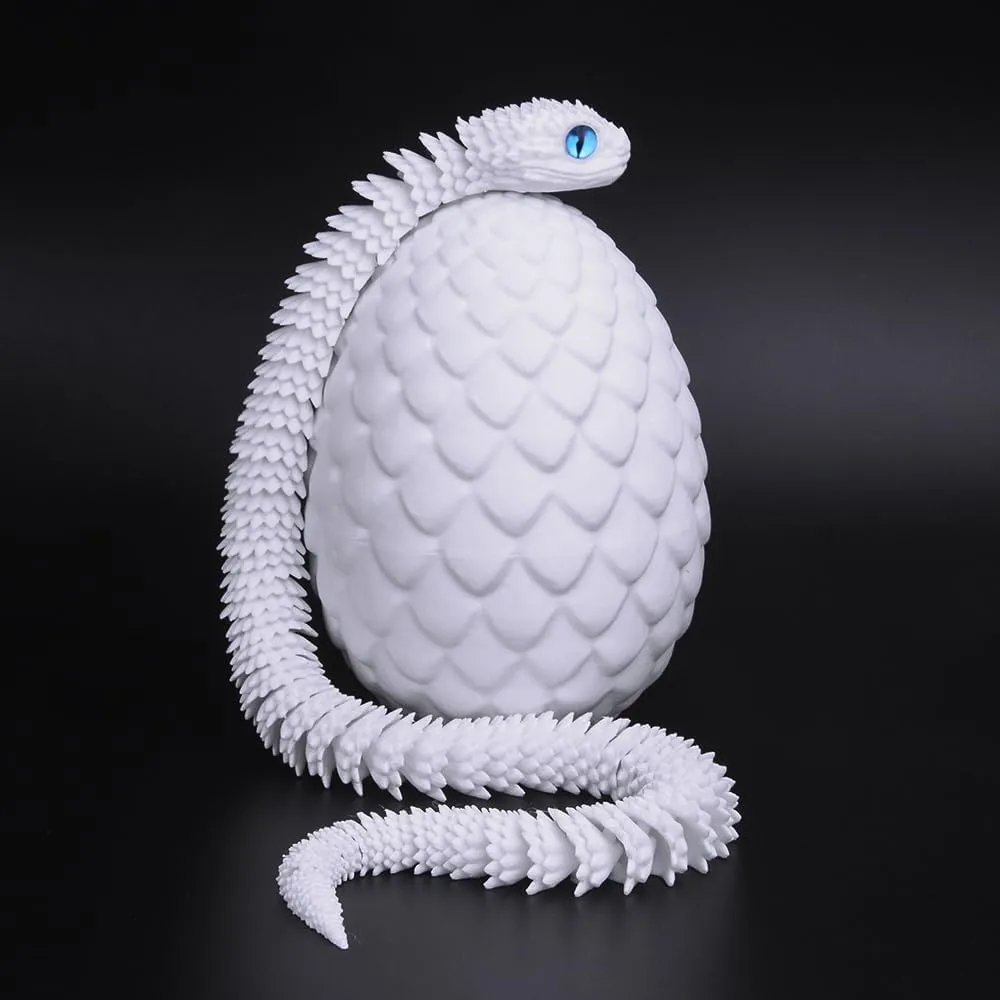 24inch Snake,3D Printed Snake Egg with Snake Inside,3D Printed Animals Toys,Like Movable Snake Realistic Slithering Design (White)