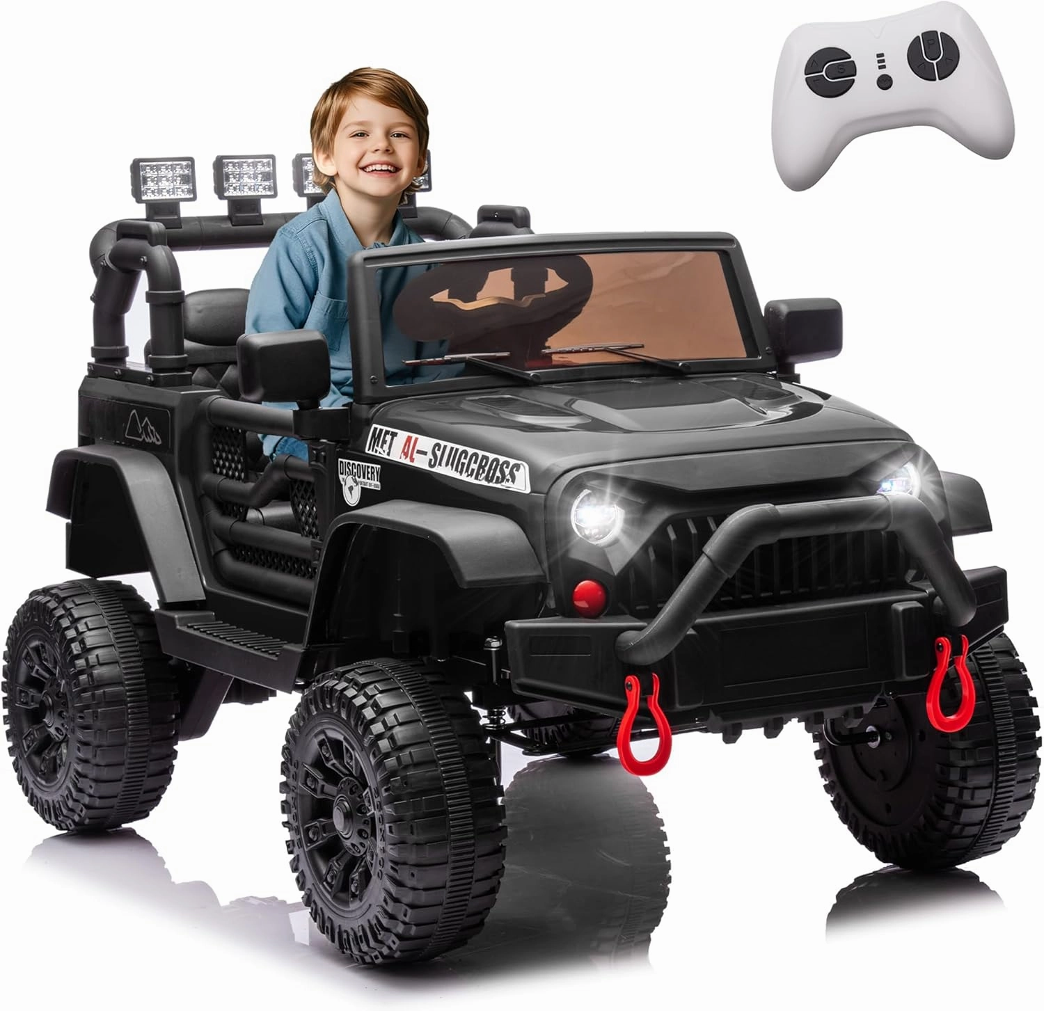 24V Ride on Toys for Big Kids, Ride on Jeep with Remote Control 400W Motor, 4 Wheel Suspension, Adjustable Speed, USB, Music, LED Lights, Large Screen Birthday Gift for Kids Ages 37-95 Months(Black)