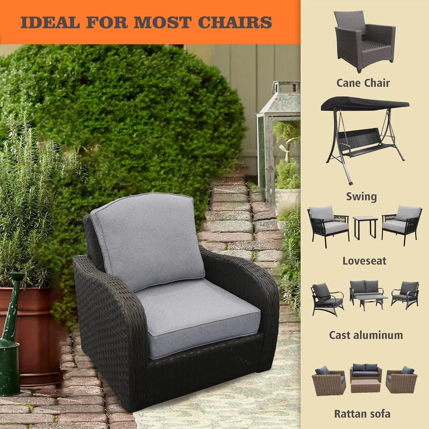 24x24 inch Outdoor/Indoor Deep Seat Patio Cushions Set of 2 Resilient Foam Filling Water Repellent Stain-Resistant UV Resistant Weather Resistant Deep Seat Bottom Stone Gray