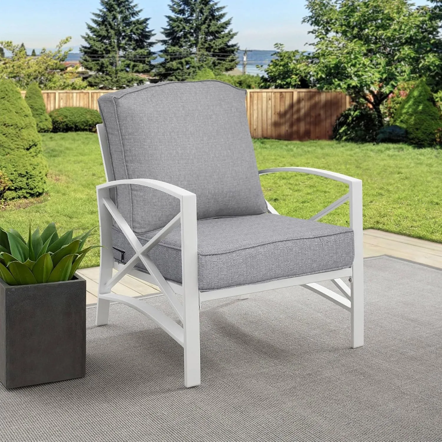 24x24 inch Outdoor/Indoor Deep Seat Patio Cushions Set of 2 Resilient Foam Filling Water Repellent Stain-Resistant UV Resistant Weather Resistant Deep Seat Bottom Stone Gray