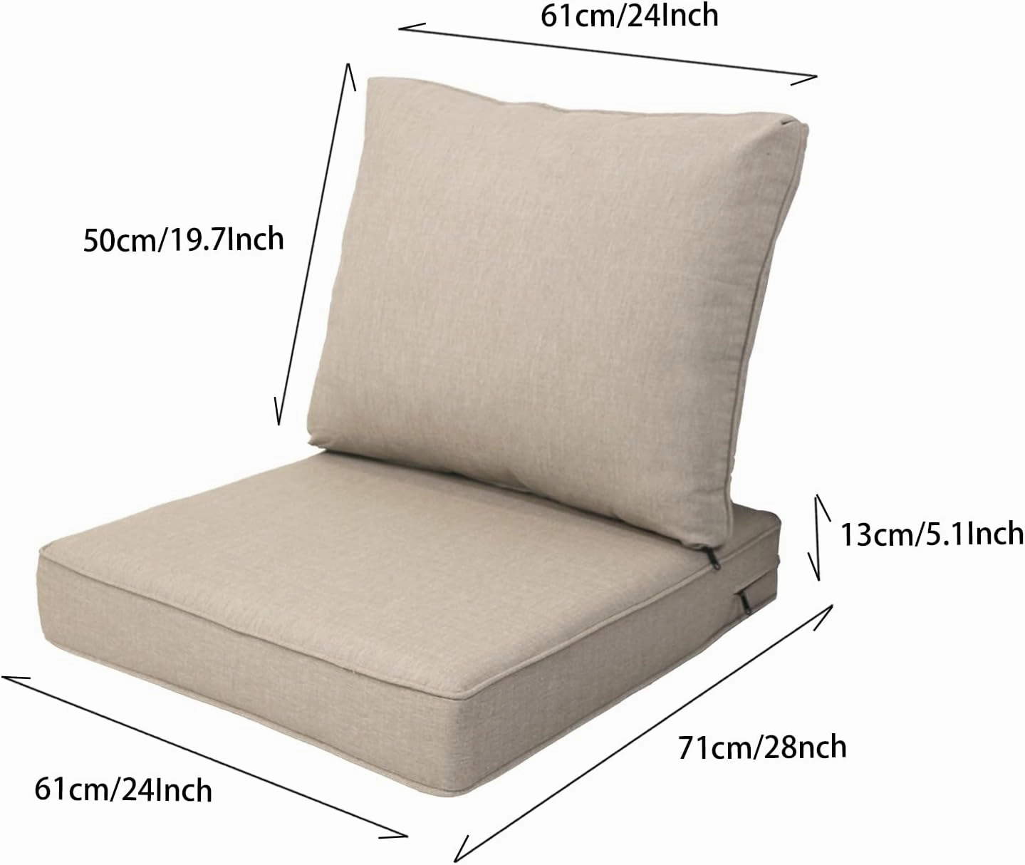 24x28 inch Outdoor/Indoor Deep Seat Cushions Set of 2 Deep Seat Bottom Resilient Foam Filling Water Repellent Stain-Resistant UV Resistant Weather Resistant Patio Furniture Putty