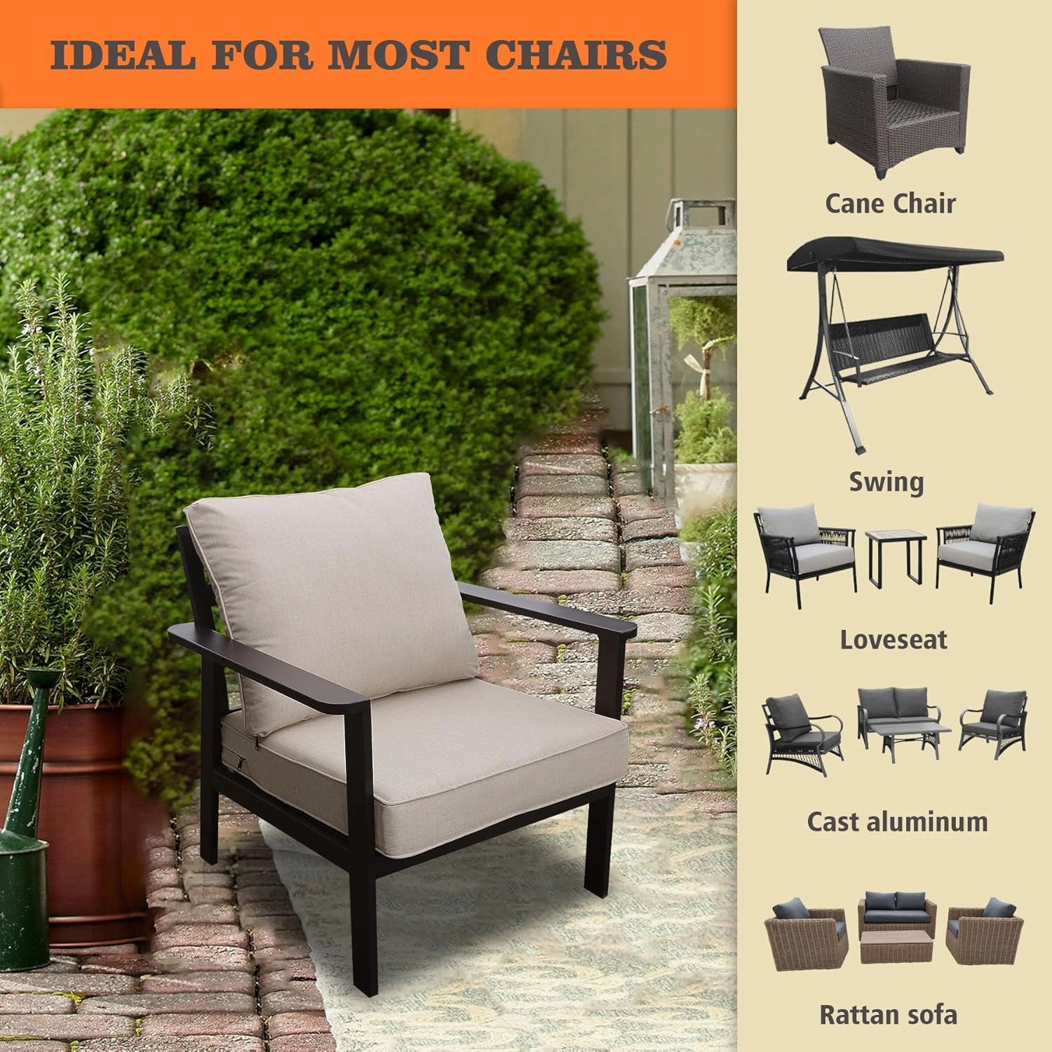 24x28 inch Outdoor/Indoor Deep Seat Cushions Set of 2 Deep Seat Bottom Resilient Foam Filling Water Repellent Stain-Resistant UV Resistant Weather Resistant Patio Furniture Putty