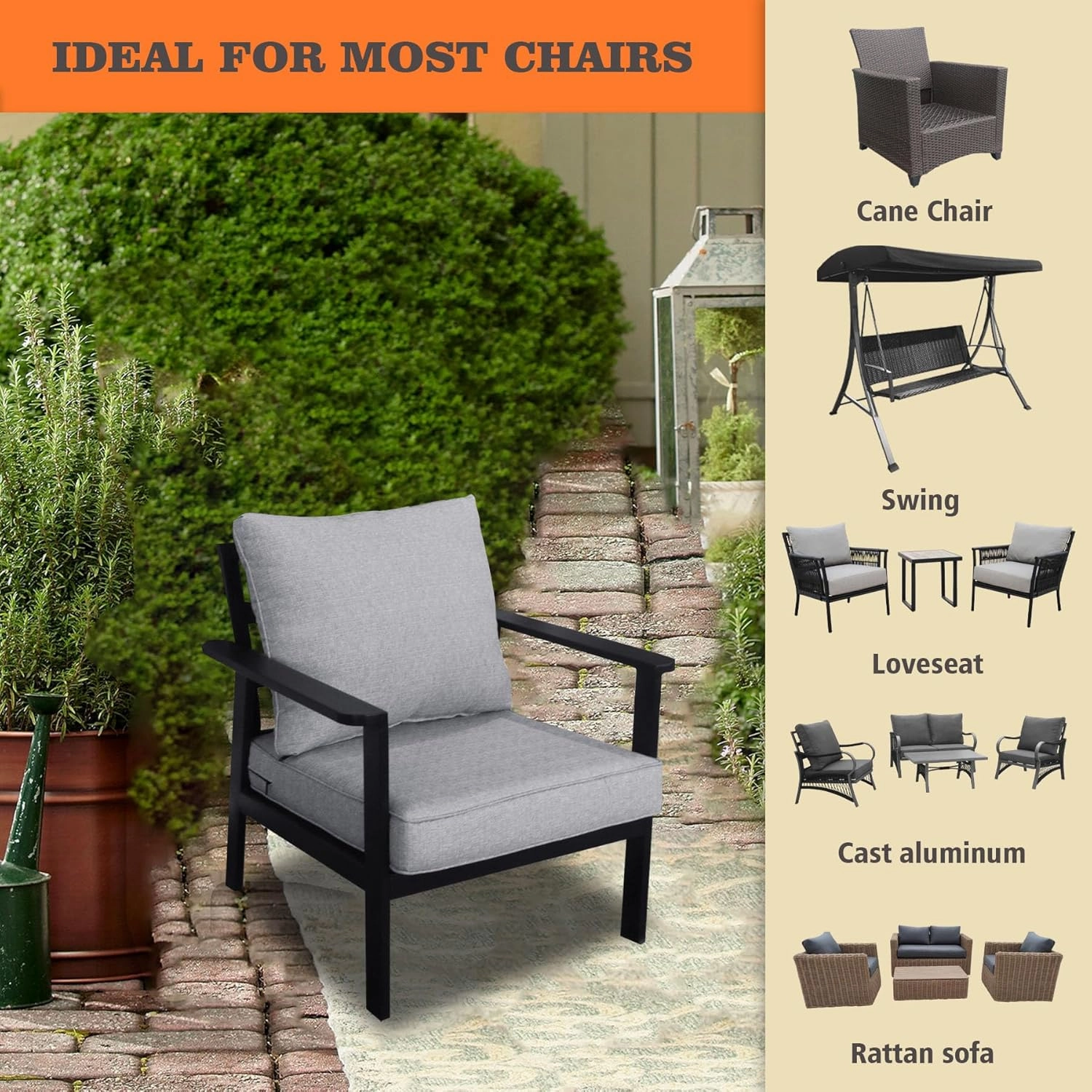 24x28 inch Outdoor/Indoor Deep Seat Cushions Set of 2 Deep Seat Bottom Resilient Foam Filling Water Repellent Stain-Resistant UV Resistant Weather Resistant Patio Furniture Stone Gray