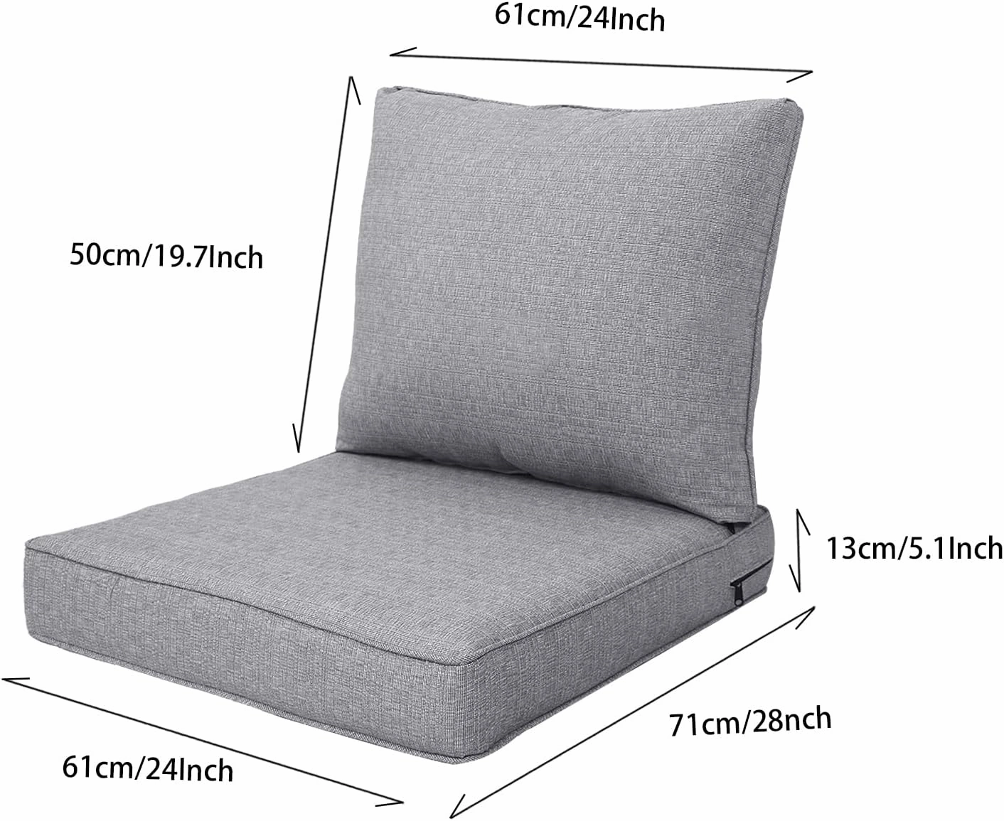 24x28 inch Outdoor/Indoor Deep Seat Cushions Set of 2 Deep Seat Bottom Resilient Foam Filling Water Repellent Stain-Resistant UV Resistant Weather Resistant Patio Furniture Stone Gray