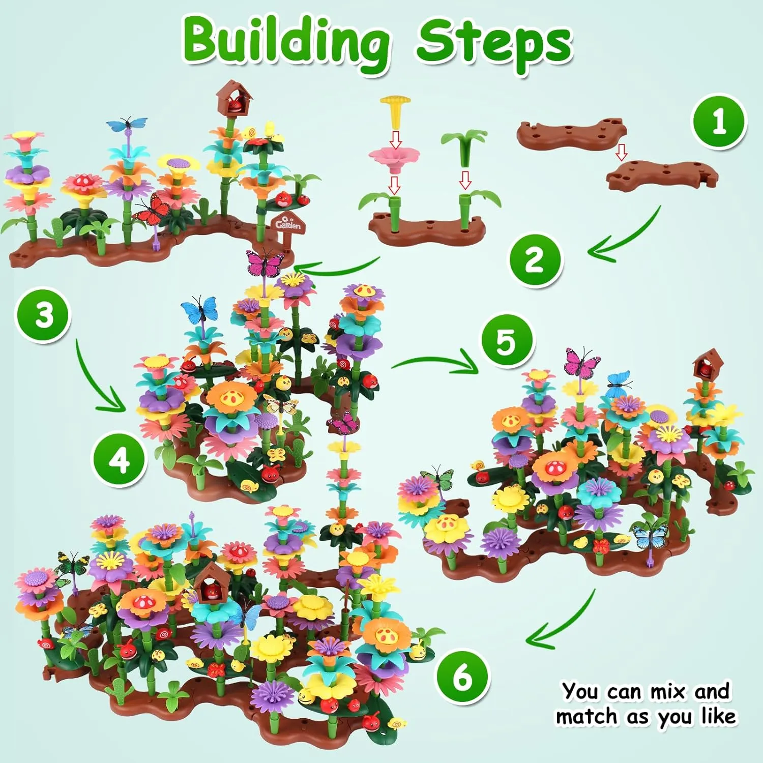 274 PCS Flower Garden Building Set, Gardening Pretend Toys for Kids Age 3 4 5 6 7 Year Old, Flower Building Toy Set, STEM Toy and Preschool Garden Play Set for Toddlers, Upgrade DIY Blocks