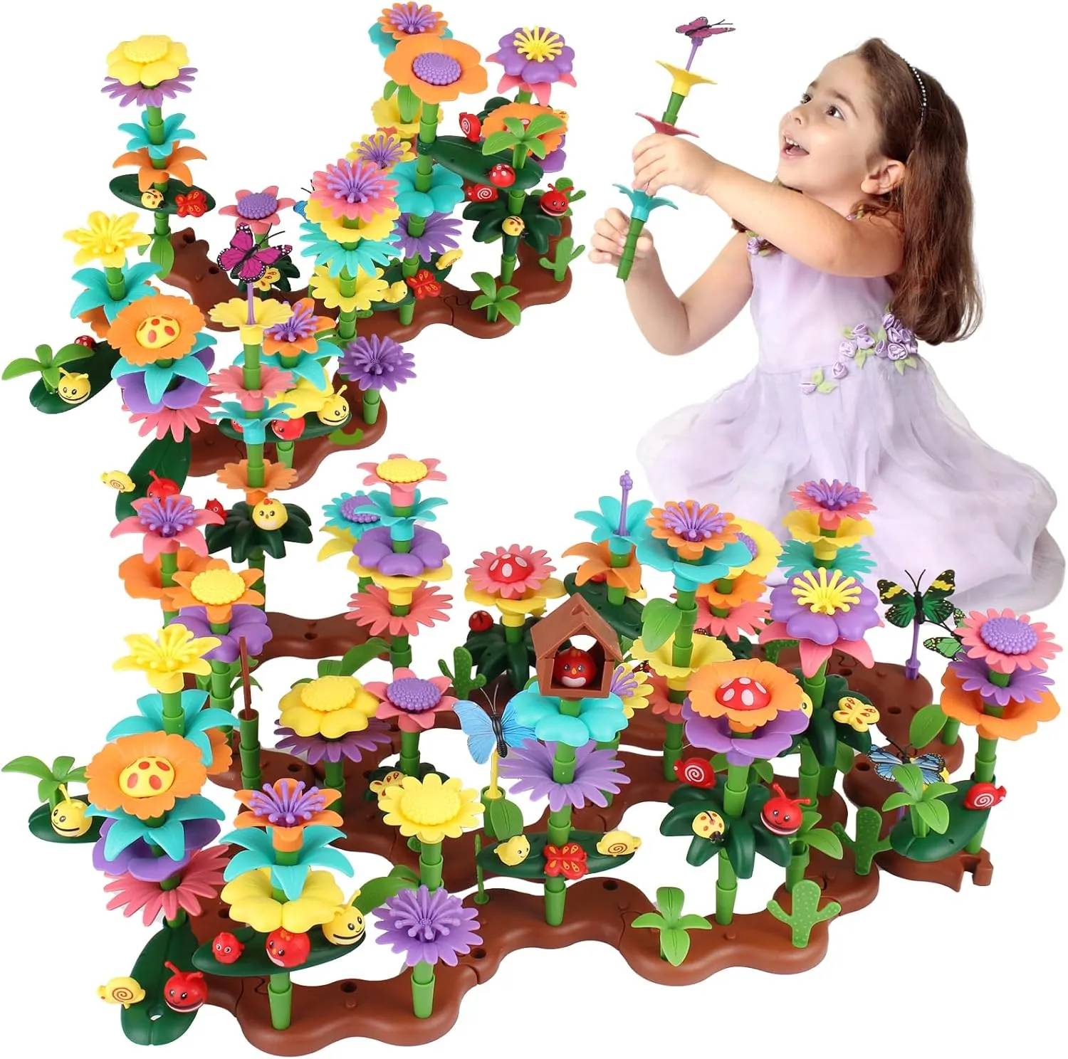 274 PCS Flower Garden Building Set, Gardening Pretend Toys for Kids Age 3 4 5 6 7 Year Old, Flower Building Toy Set, STEM Toy and Preschool Garden Play Set for Toddlers, Upgrade DIY Blocks