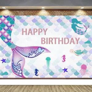 299 Pcs Mermaid Birthday Decorations, Mermaid Party Decorations Kit - Backdrop, Balloon, Banner, Tablecloth, CakeTopper, Sticker Games, Pump, Eye masks