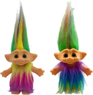 2Pack Retro Vintage Troll Dolls Set,Lucky Doll Chromatic Adorable for Collections, School Project, Arts and Crafts, Party Favors (Style2-Yellow&Purple)