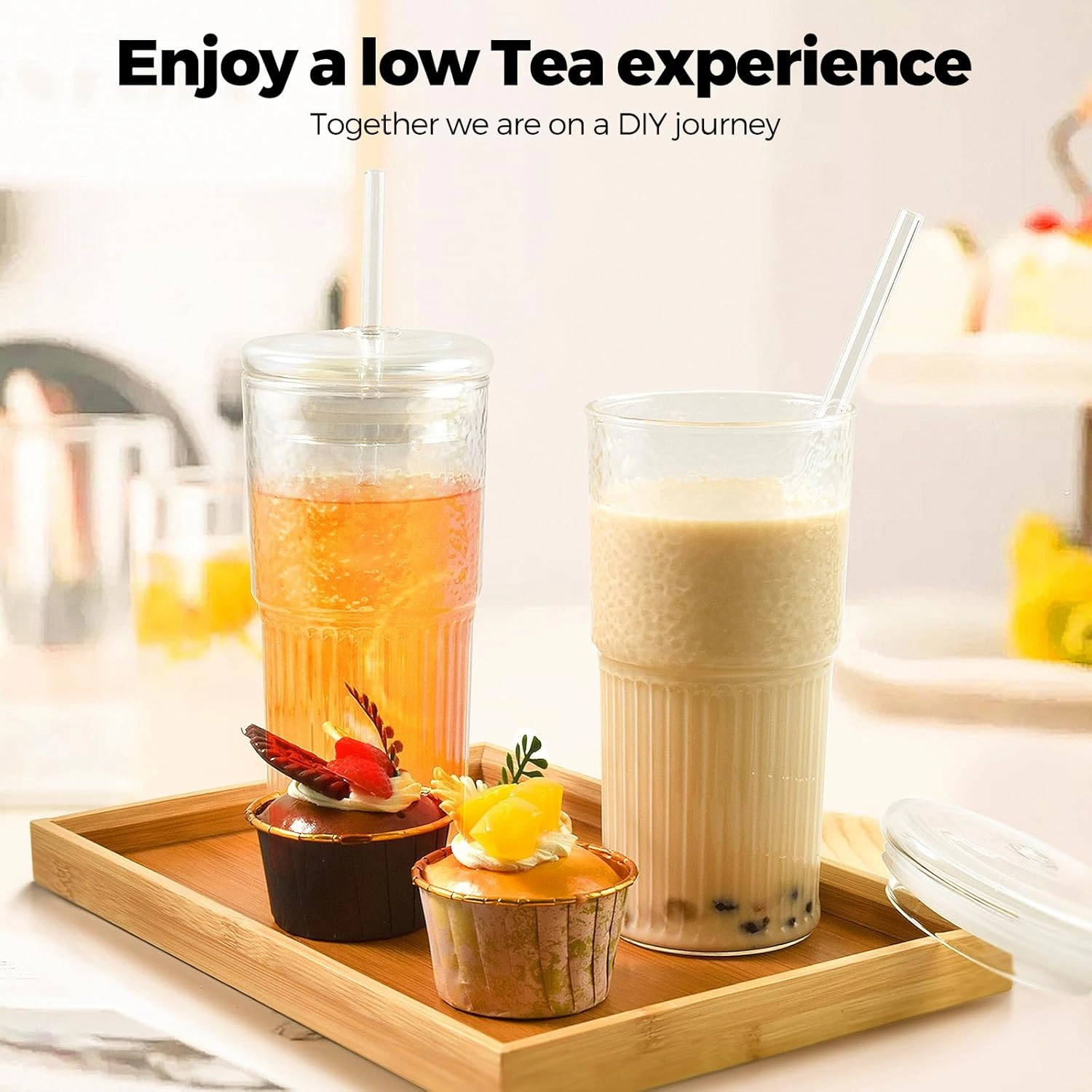 2PCS Glass Cups with Lids and Straws, 20OZ Iced Coffee Cups, Home Essential and Coffee Bar Accessories Borosilicate Glass Tumblers with Lid and Straw for Beer, Cocktail (pink, 2pcs)