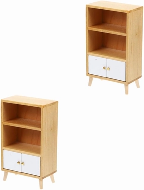 2pcs Miniature Bookshelf Model for Dollhouse Furniture Accessory for Home Decor Compact Wood Material for Boys and Girls Playtime and Display